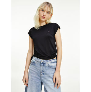 Tommy Jeans dámské černé triko REGULAR SIDE KNOT - S (BDS)